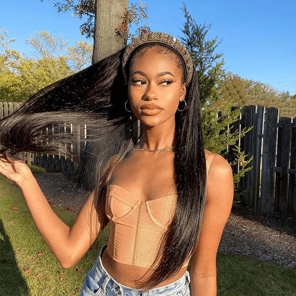 Put On & Go Silky Straight Headband Wig 20" (Get 5 Pcs Free Headbands)