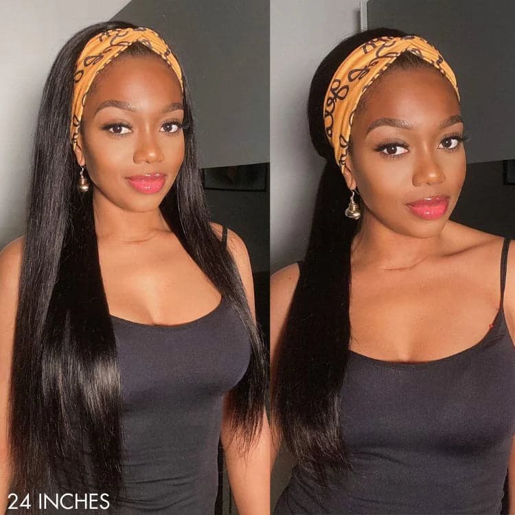 Put On & Go Silky Straight Headband Wig 100% Human Hair(Get 5 Pcs Free Headbands)