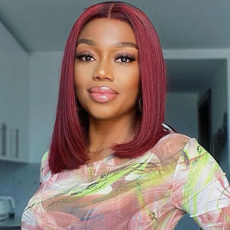 Glueless Burgundy 4x4 Closure Bob Wig 12"
