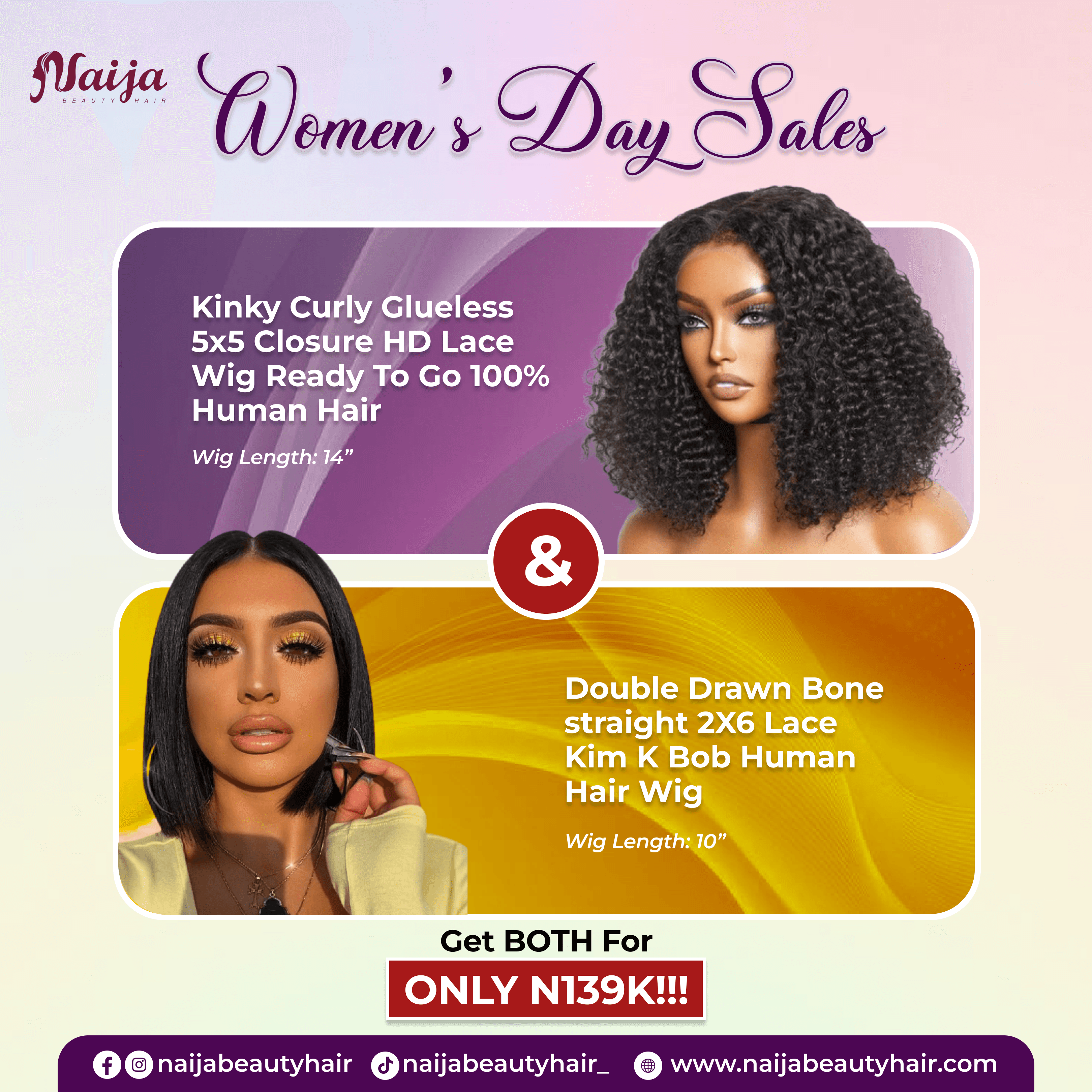 WIG COMBO NO.3- ₦139K FOR 3 GLUELESS WIGS