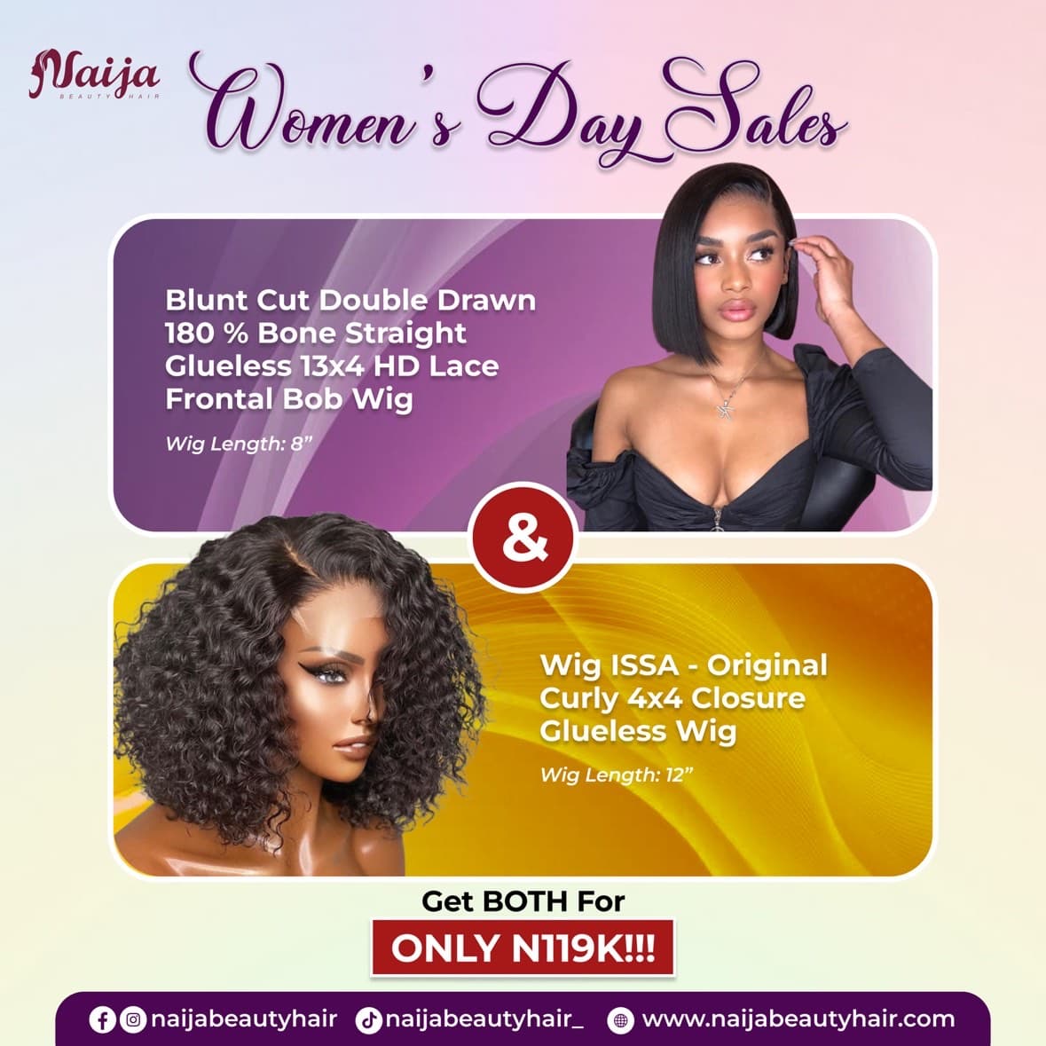 WIG COMBO NO.1- ₦119K FOR 2 GLUELESS WIGS