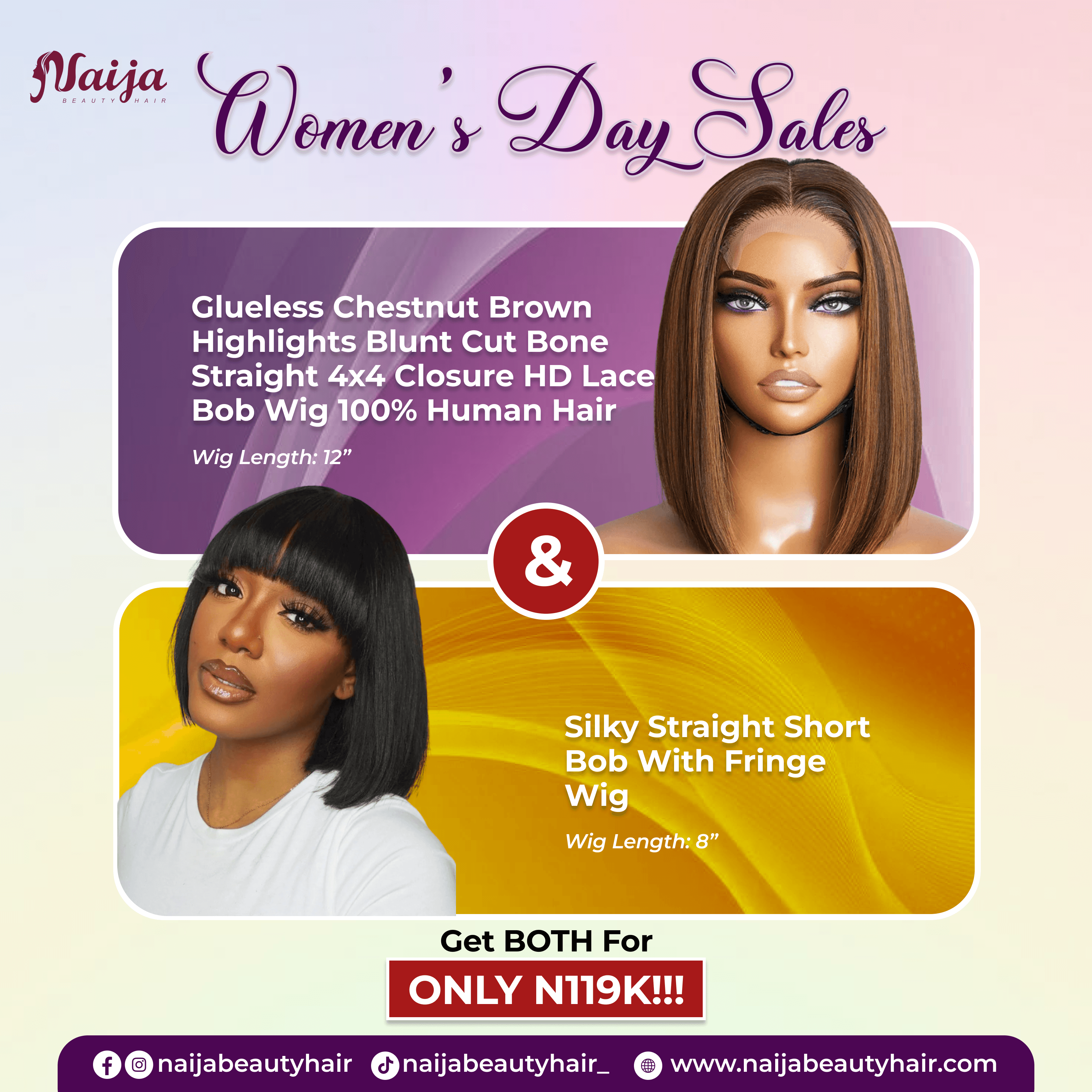 WIG COMBO NO.2- ₦119K FOR 2 GLUELESS WIGS