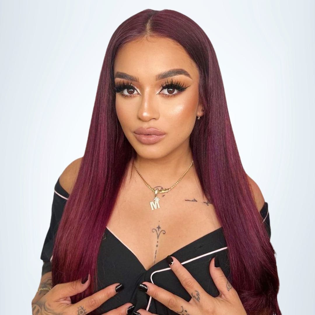 Graceful 99J Burgundy Bone Straight Glueless 5x5 Closure HD Lace Wig 20“ 100% Human Hair