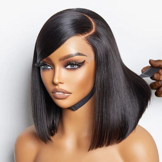 (Vietnamese hair)300% Glueless Blunt Cut Bone straight 5x5 Pre-Cut HD Lace Ready to Go Bob Wig